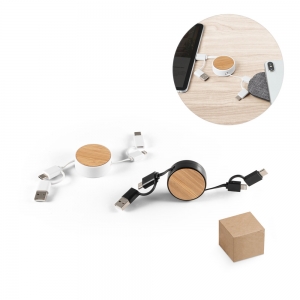 RUBINS. Cabo USB retrtil 6 em 1 em ABS reciclado (100% rABS) e bambu