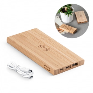 FITCH. Power bank 5'000 mAh com carregador wireless em bambu 5W