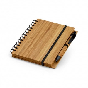 DICKENS A5. Bloco de notas espiral A5 em bambu com papel 100% reciclado