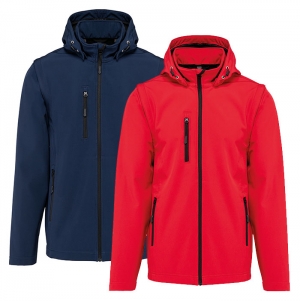 Bluso softshell 3 camadas com capuz e mangas amovveis unissexo