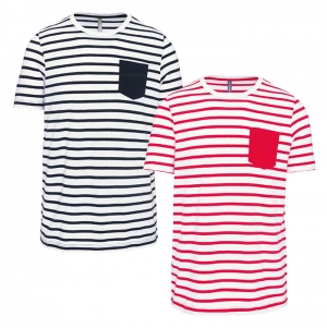 T-shirt s riscas estilo marinheiro de manga curta com bolso