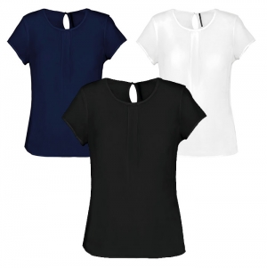 BLUSA DE SENHORA EM CREPE DE MANGA CURTA