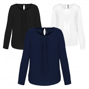 Blusa de senhora em crepe de manga comprida