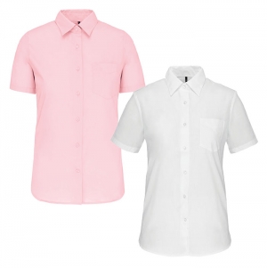 Camisa popeline polister / algodo manga curta de tratamento fcil de senhora