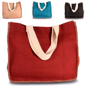 Saco em juta com costura em contraste