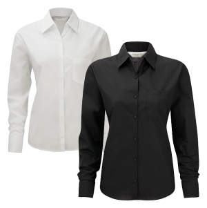 Camisa de senhora em popeline de manga comprida