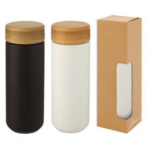 Copo trmico de cermica de 300 ml com tampa de bambu 'Lumi'