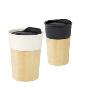 Caneca de porcelana de 320 ml com parede exterior de bambu 'Pereira'
