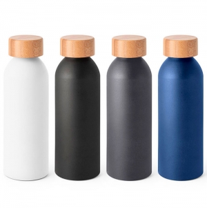 QUETA. Garrafa em alumnio com tampa em bambu 550 mL