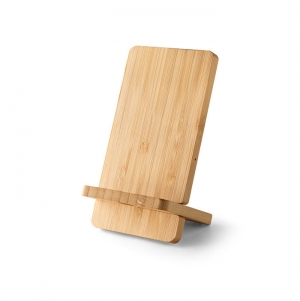 LANGE. Suporte para smartphone com carregador rpido wireless 15W em bambu