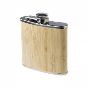 Garrafa de bolso em a�o inoxid�vel e bambu Hayden