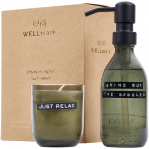 Conjunto de saboneteiras e velas perfumadas Wellmark Discovery de 200 ml e 150 g - fragrncia mbar escuro