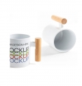 Mugoo Caneca de cermica para sublimao com asa em madeira