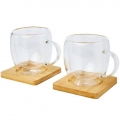 Copo de vidro de parede dupla de 250 ml com base de cupos de bambu de 2 peas 'Manti'