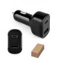 DIRAC. Adaptador de isqueiro com porta USB-A 18W e USB-C 20W em 100% rABS