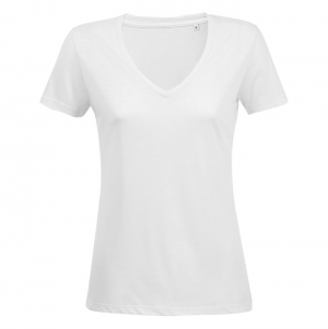 T-SHIRT FLUIDA DE MULHER COM GOLA EM 'V' - BRANCO