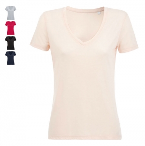 T-SHIRT FLUIDA DE MULHER COM GOLA EM 'V' - CORES