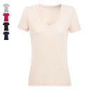 T-SHIRT FLUIDA DE MULHER COM GOLA EM 'V' - CORES